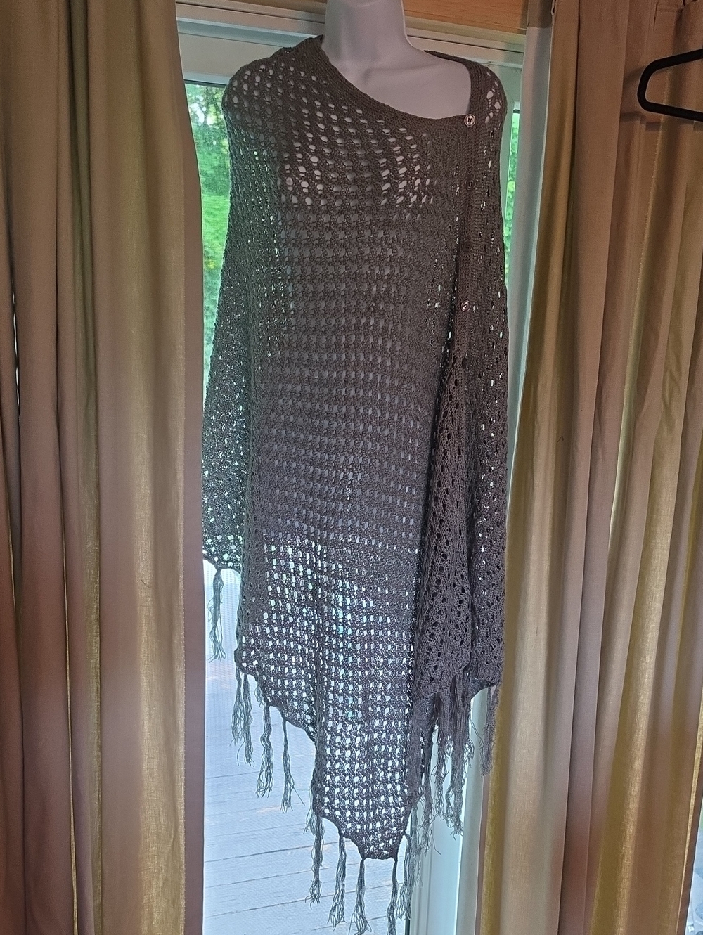 LuLaRoe Gray Open-Knit Fringe Poncho Sweater